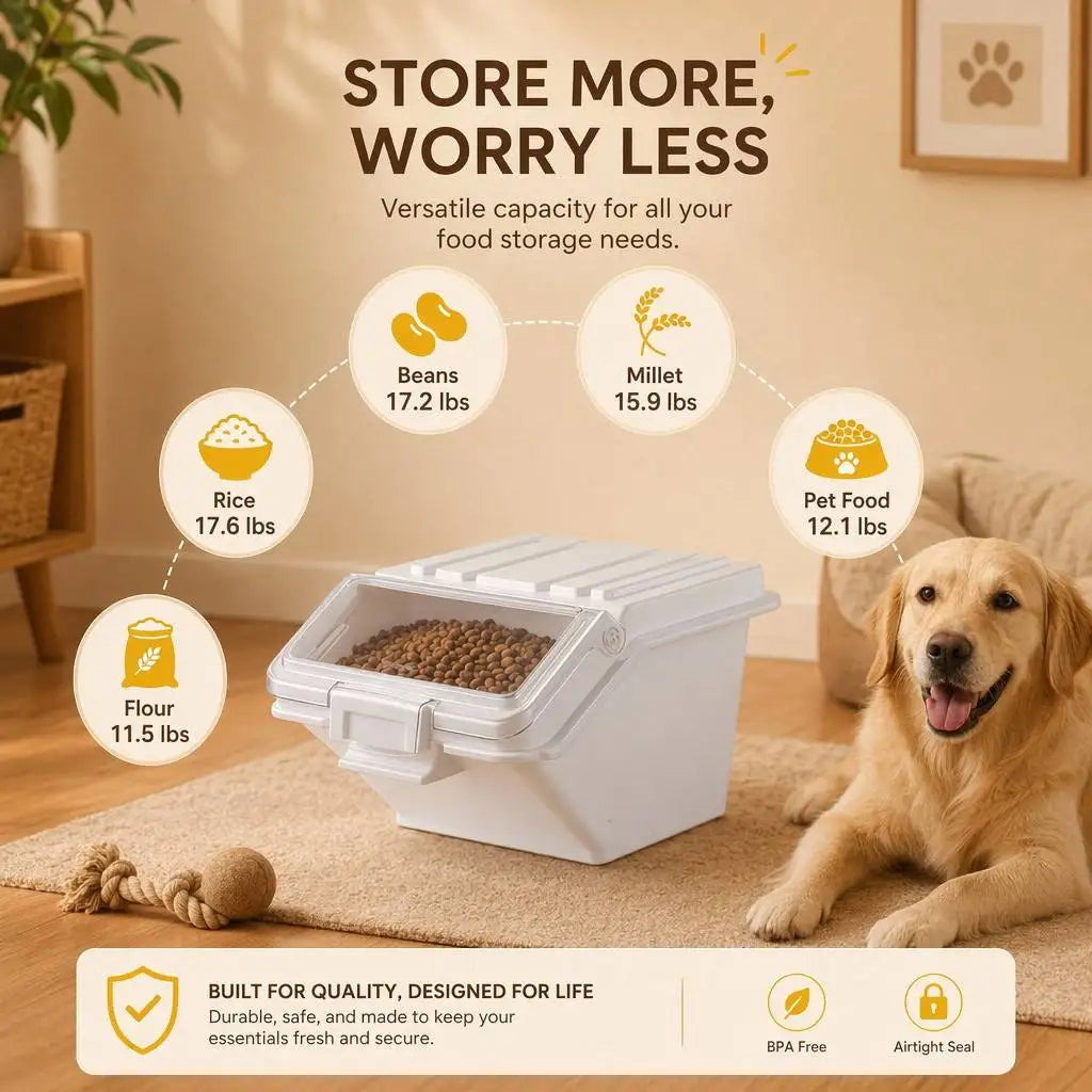 Airtight Pet Food Storage Container With Integrated Scoop