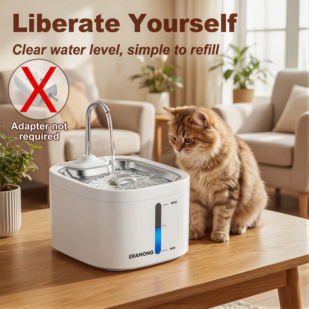 Automatic Rechargeable Stainless Steel Drinking Fountain For Cats