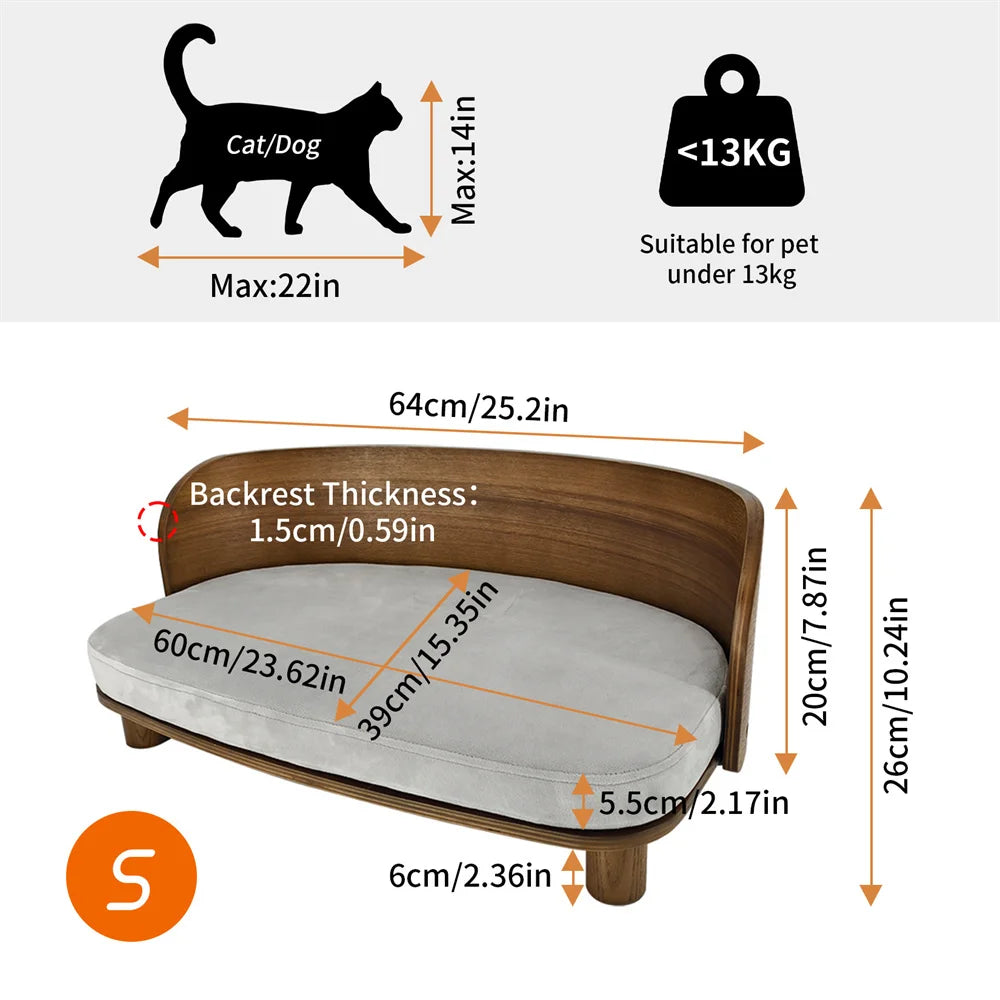 Borwat Elevated Eucalyptus Wood Pet Sofa Bed With Cushion
