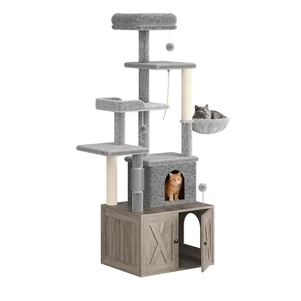Modern Cat Tree With Hidden Litter Box And Scratching Post