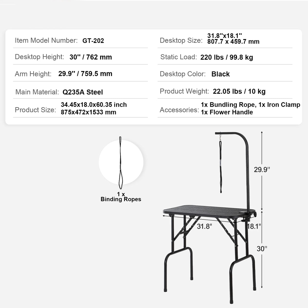 Stainless Steel Foldable Pet Grooming Table With Safety Arm