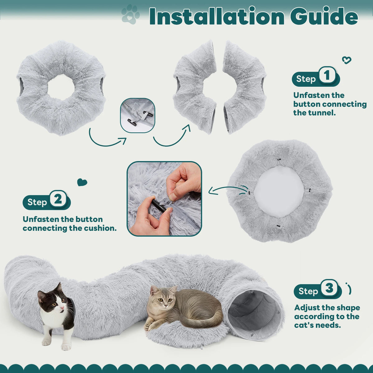 JHK Round Cat Tunnel Bed Soft Plush Washable Pet Toy