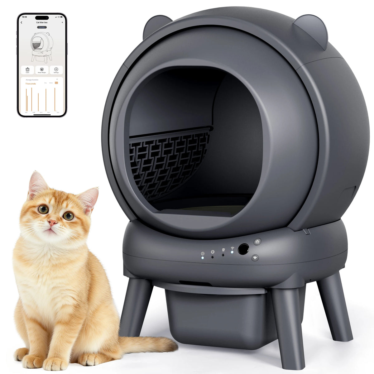 Smart Self Cleaning Litter Box Featuring Dual Cat Safety Sensors