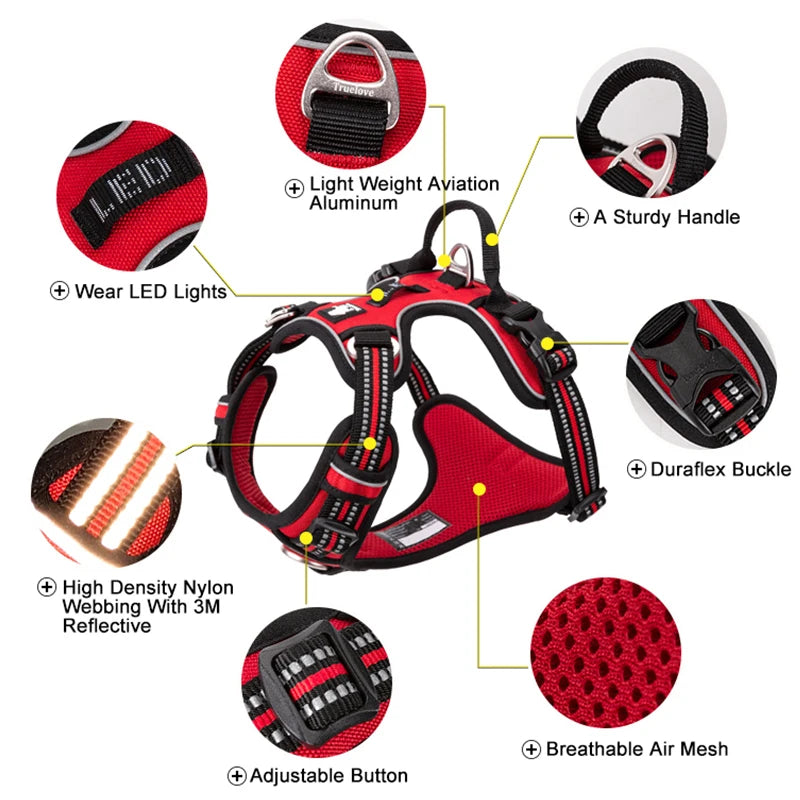 Truelove Reflective Nylon Dog Harness No Pull Adjustable Vest Walking