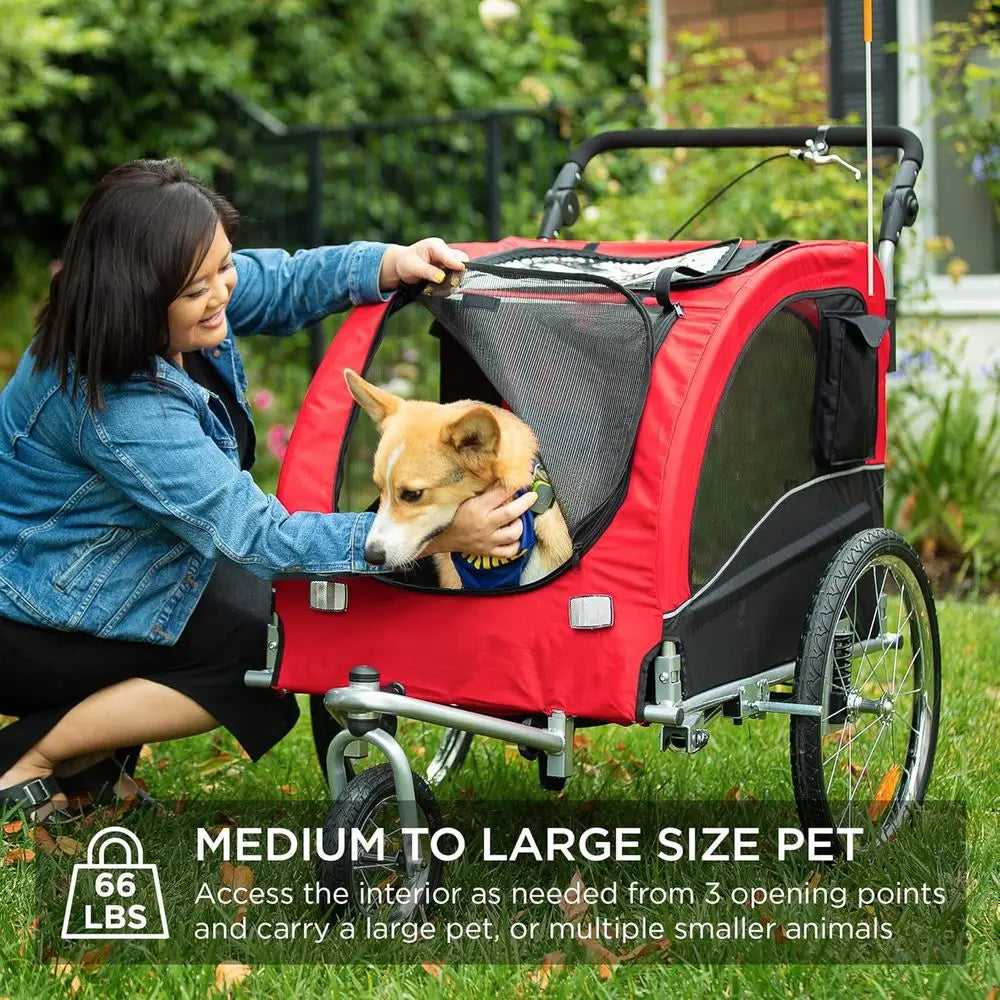 Dog Bike Trailer Pet Stroller Carrier With Hitch Suspension