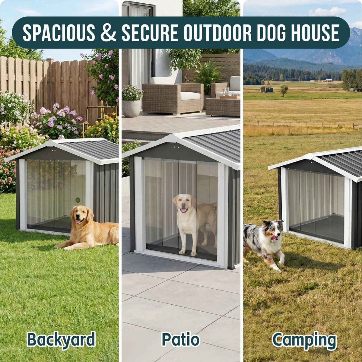 Two In One Metal Dog House With Outdoor Storage Shelter