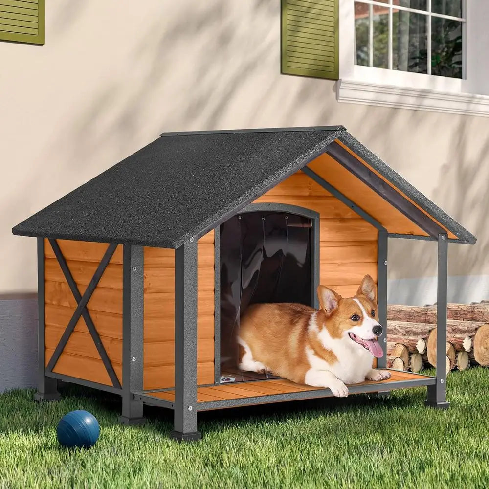 Durable Outdoor Dog Kennel With Iron Frame And Wooden Panels