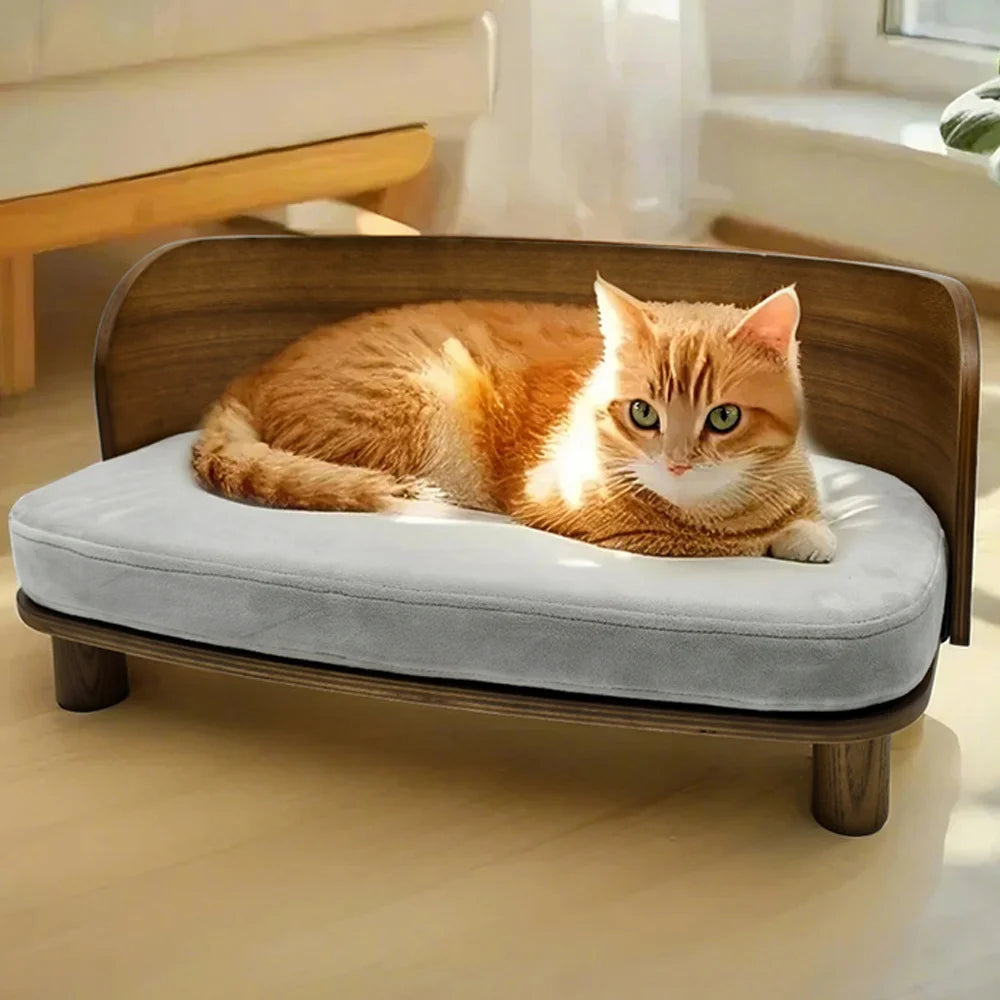 Borwat Elevated Eucalyptus Wood Pet Sofa Bed With Cushion