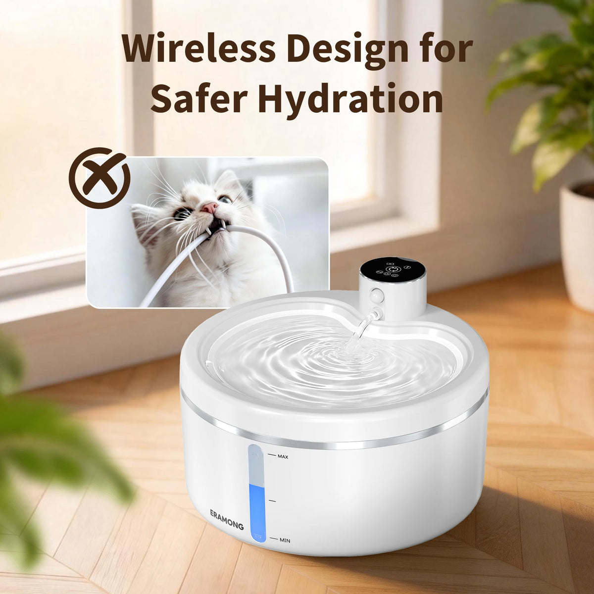 ERAMONG Wireless Intelligent Cat Water Fountain With Auto Sensor