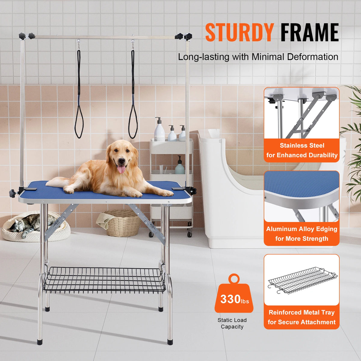 Stainless Steel Foldable Pet Grooming Table With Safety Arm