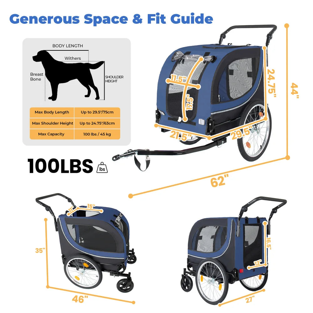 Premium Foldable Bike Trailer And Pet Stroller For Dogs