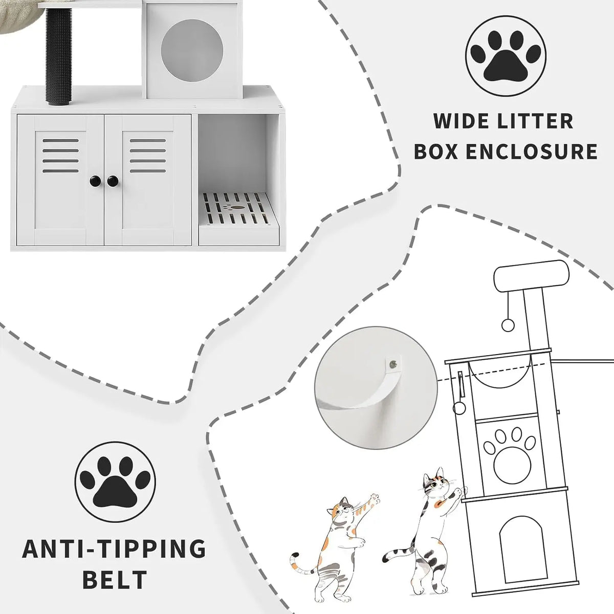 Garvee Cat Tree With Hidden Litter Cabinet And Padded Perches