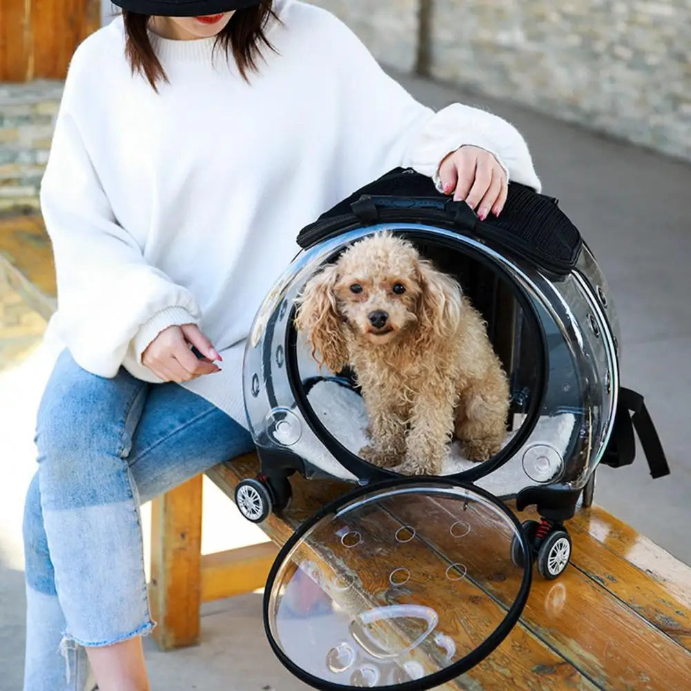 Pet Trolley Carrier Backpack With Ventilation And Silent Wheels