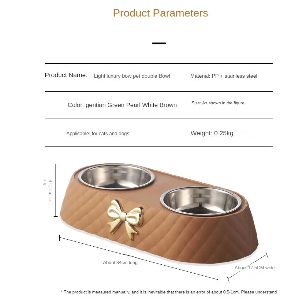 Stainless Steel Double Bow Knot Pet Feeding Bowl Set