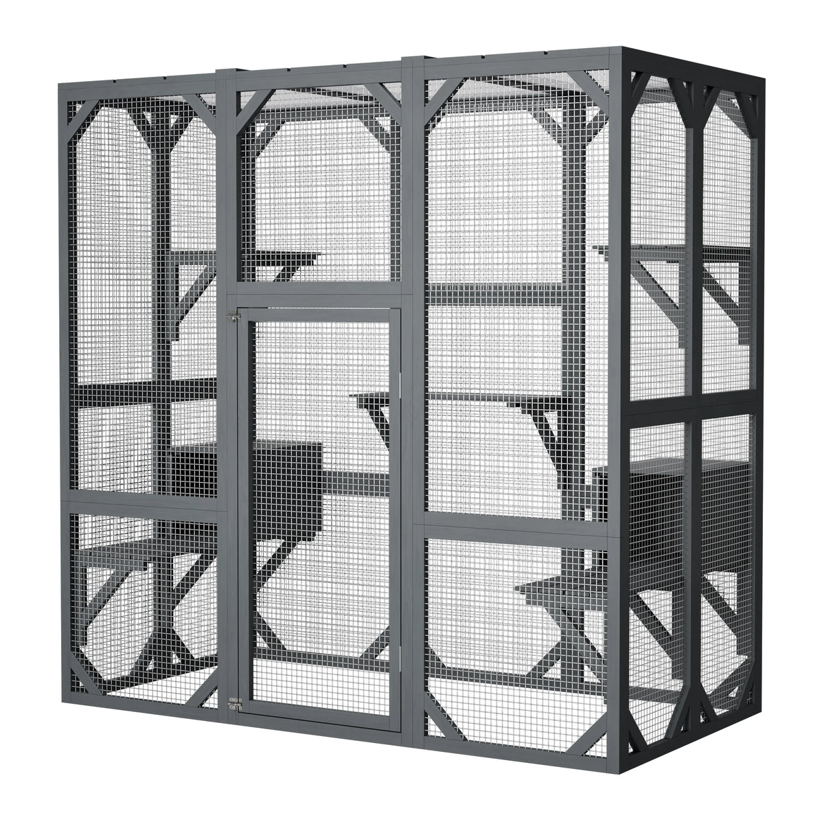 Wooden Outdoor Cat Catio With Multi Level Platforms And Rest Box