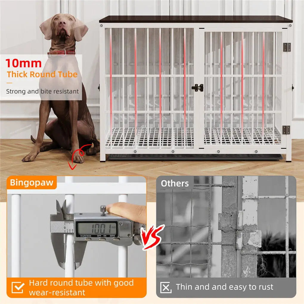 BINGOPAW Wooden Dog Crate Furniture With Metal Frame And Tray
