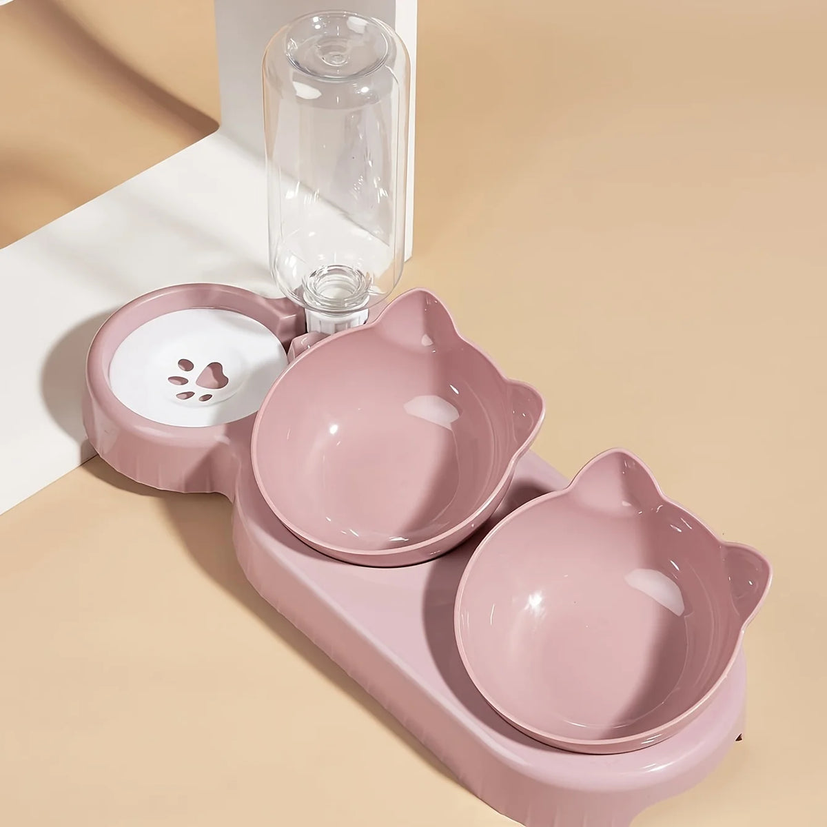 Tilted Cat Food Bowl Set With Gravity Water Dispenser