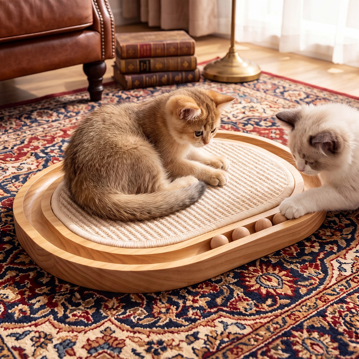 Three In One Cat Scratcher With Sisal And Rolling Balls