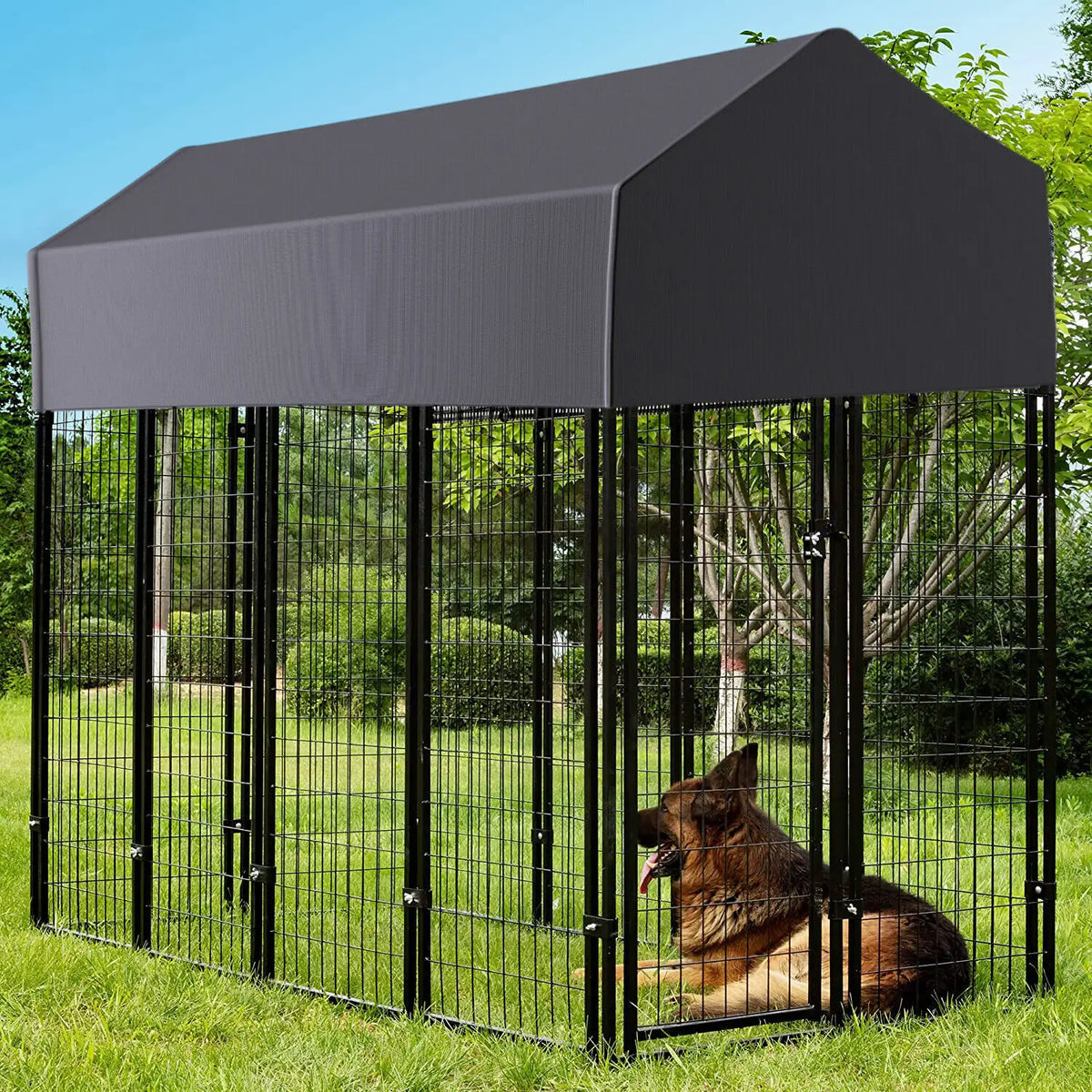Metal Welded Wire Dog Kennel With Protective Waterproof Cover