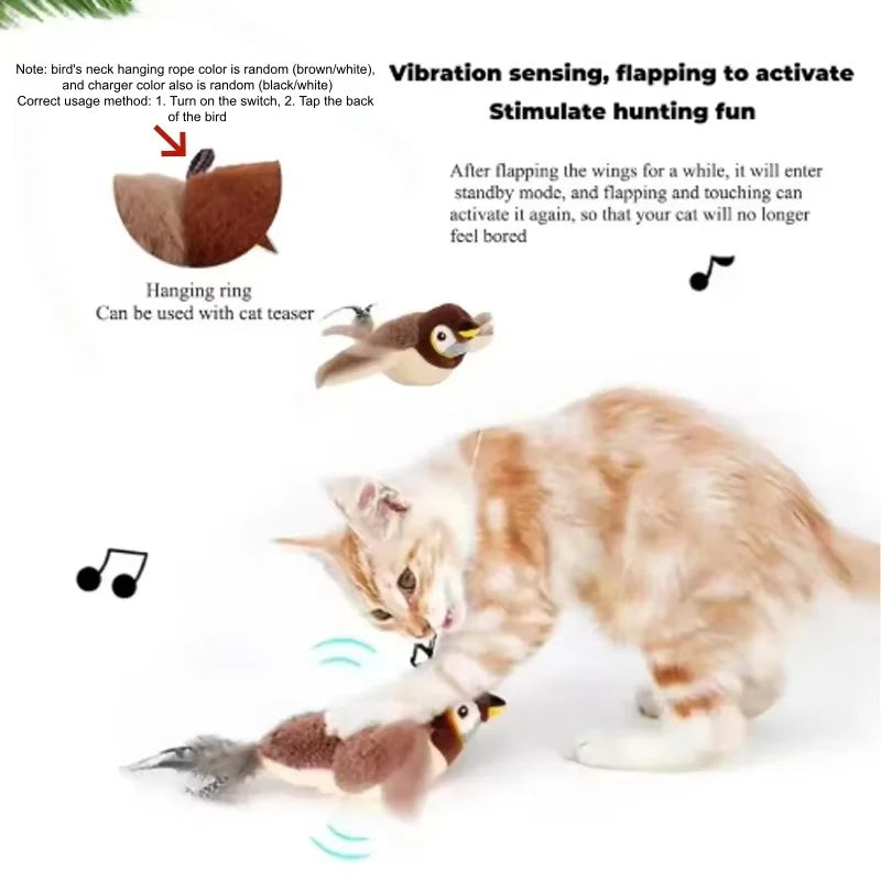 Interactive Chirping Simulated Bird Plush Cat Toy With Flapper
