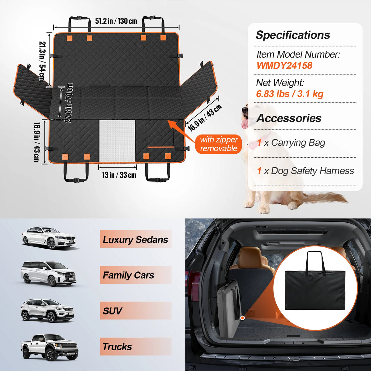 SucceBuy Car Back Seat Extender Mesh Window Storage Pockets