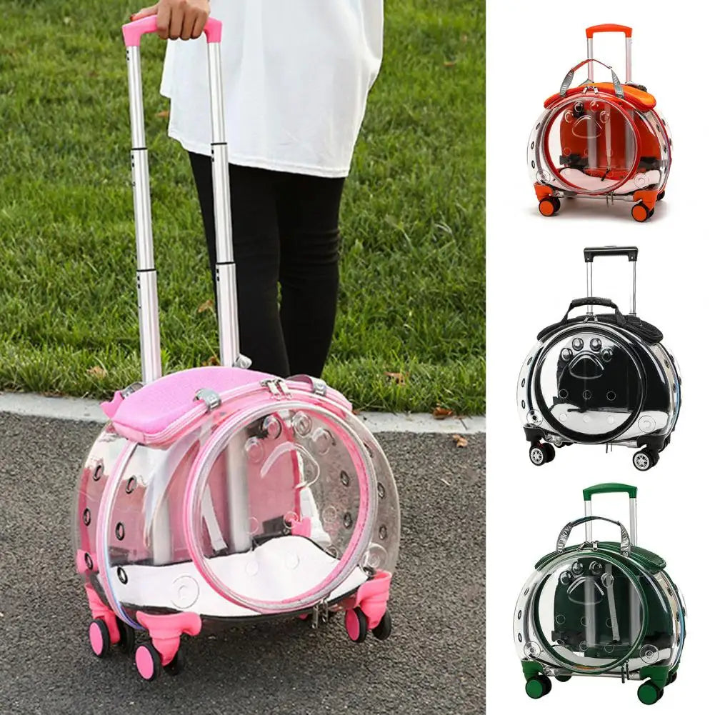 Pet Trolley Carrier Backpack With Ventilation And Silent Wheels