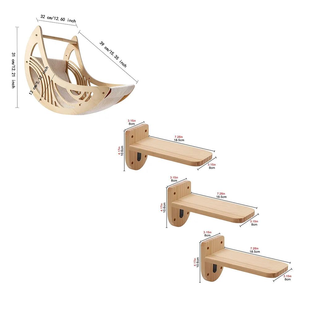 CWV Wall Mounted Cat Shelves With Hammock And Climbing Perches