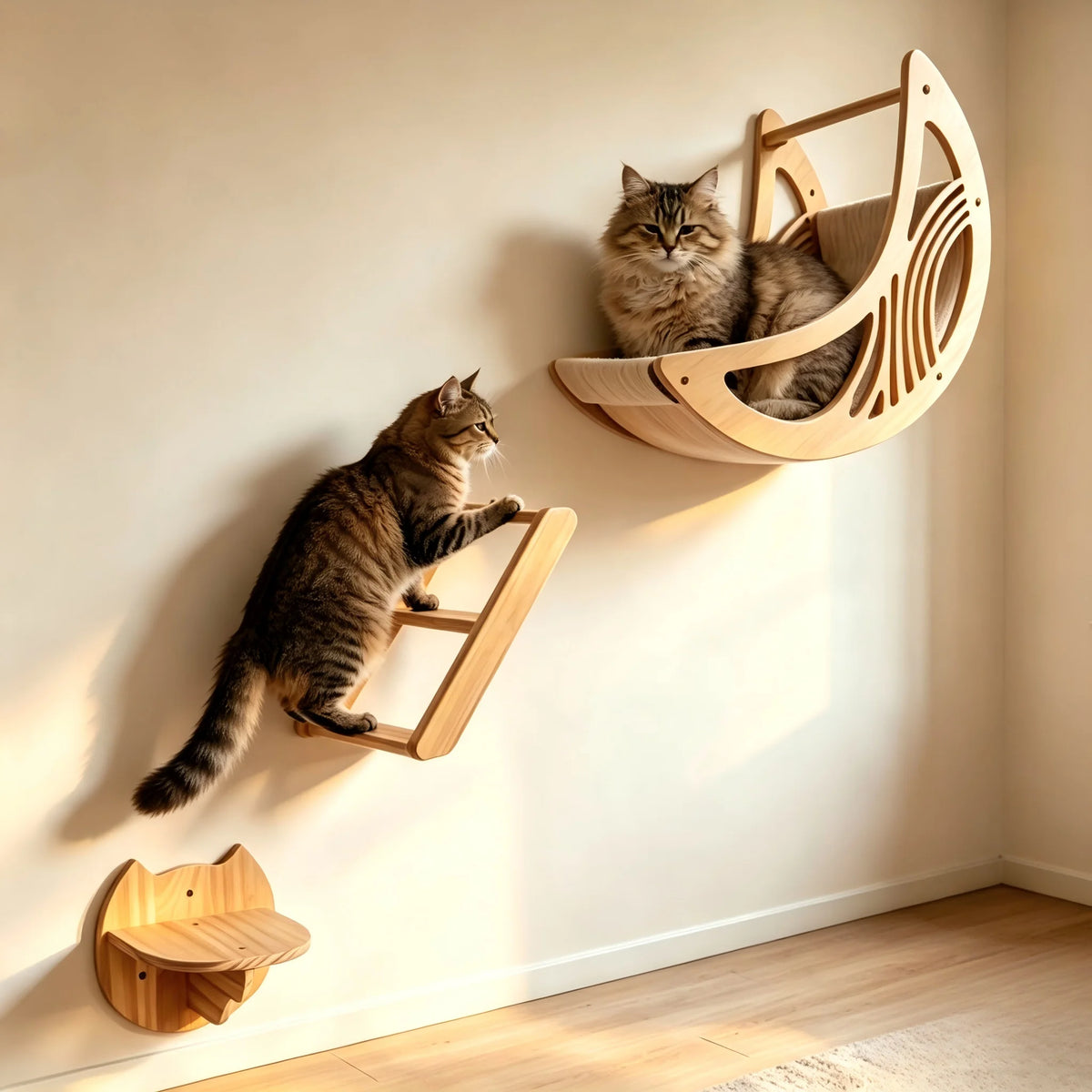 CWV Wall Mounted Cat Shelves Moon Hammock Star Perch Set