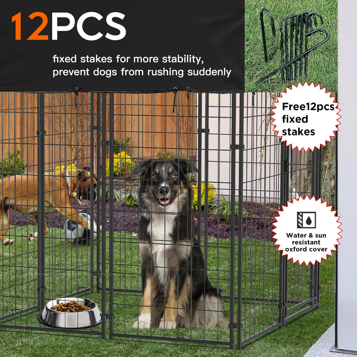 Metal Welded Wire Dog Kennel With Protective Waterproof Cover