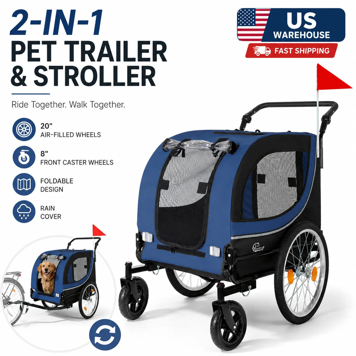 Premium Foldable Bike Trailer And Pet Stroller For Dogs