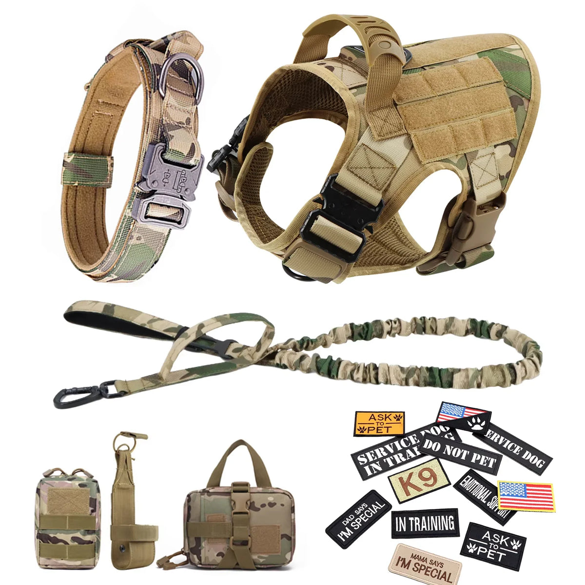 Petavel Tactical Dog Harness Vest Padded Nylon Quick Release Set