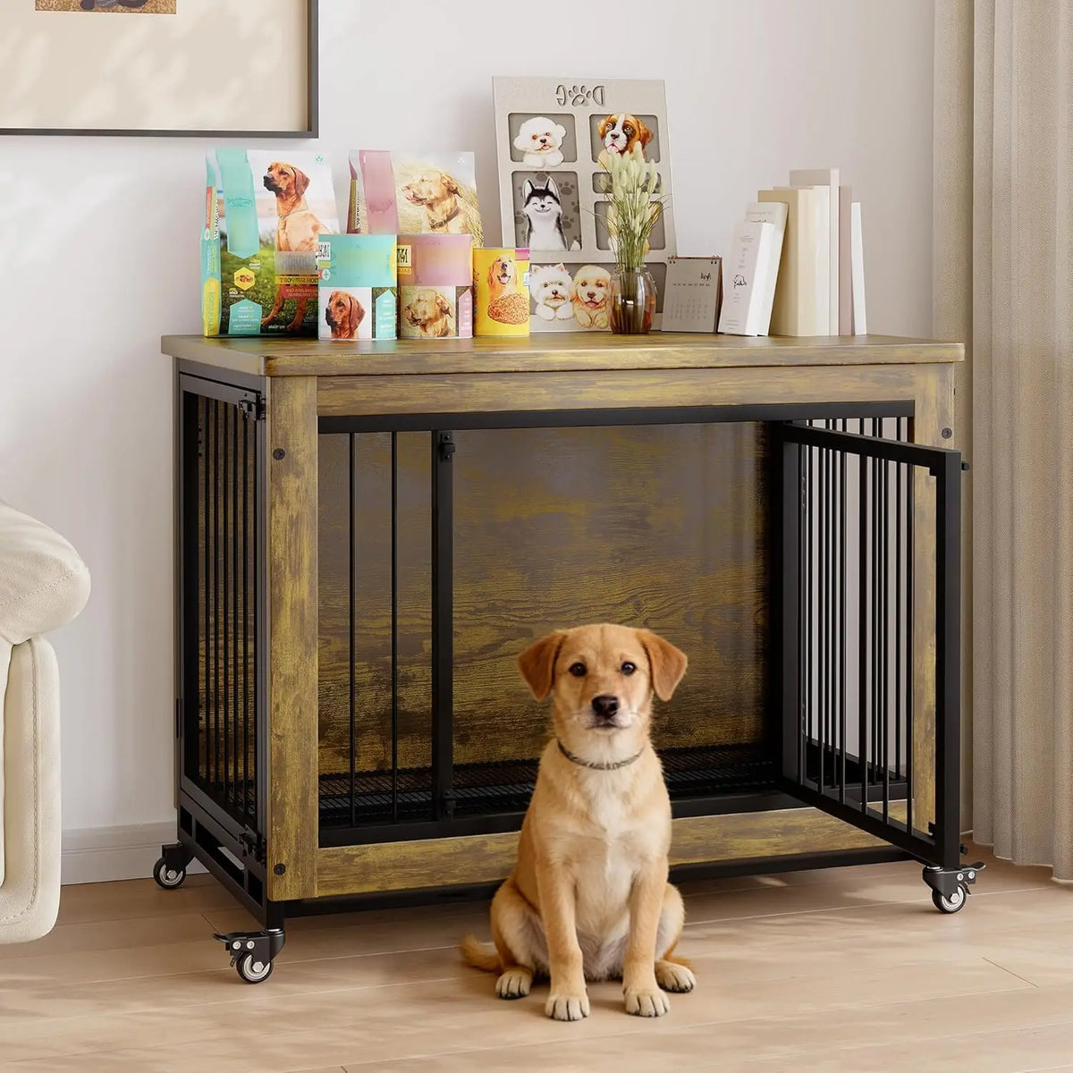 ANIXOL Wooden Dog Crate Furniture And Kennel Side Table