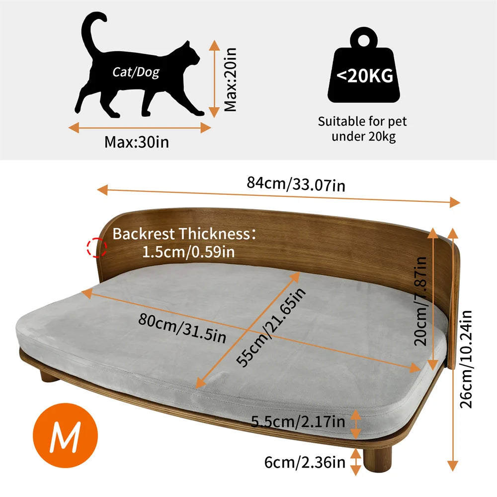 Borwat Elevated Eucalyptus Wood Pet Sofa Bed With Cushion