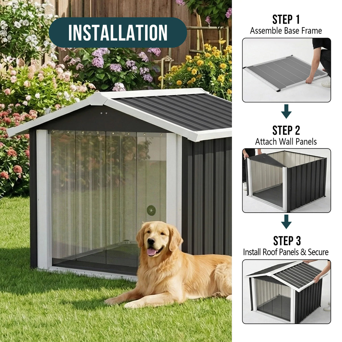 Two In One Metal Dog House With Outdoor Storage Shelter