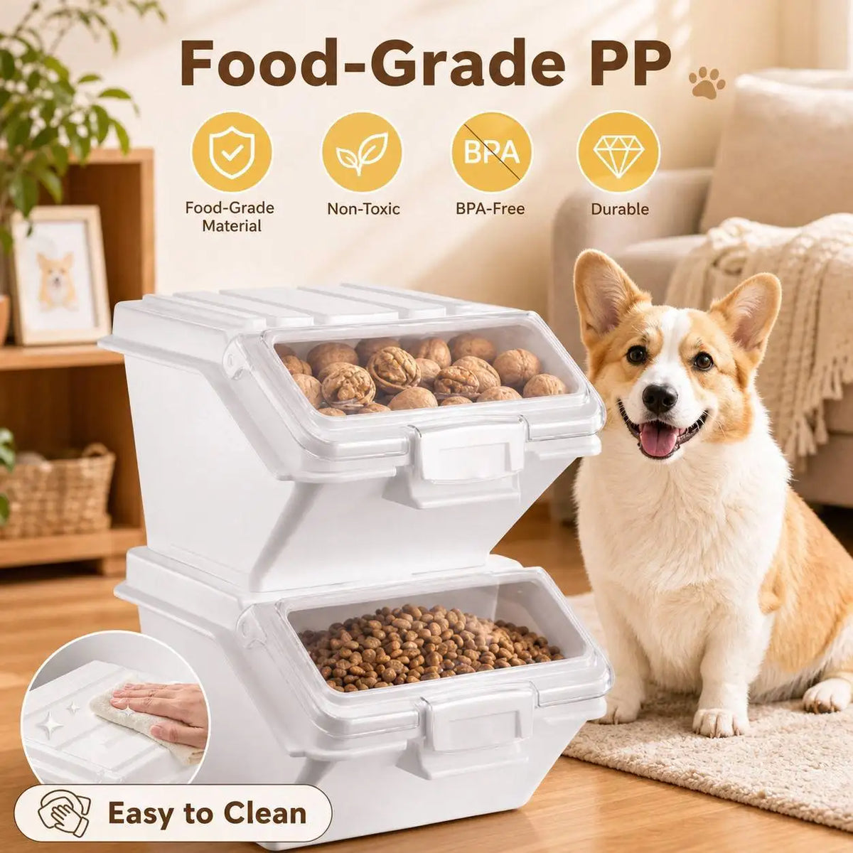 Airtight Pet Food Storage Container With Integrated Scoop