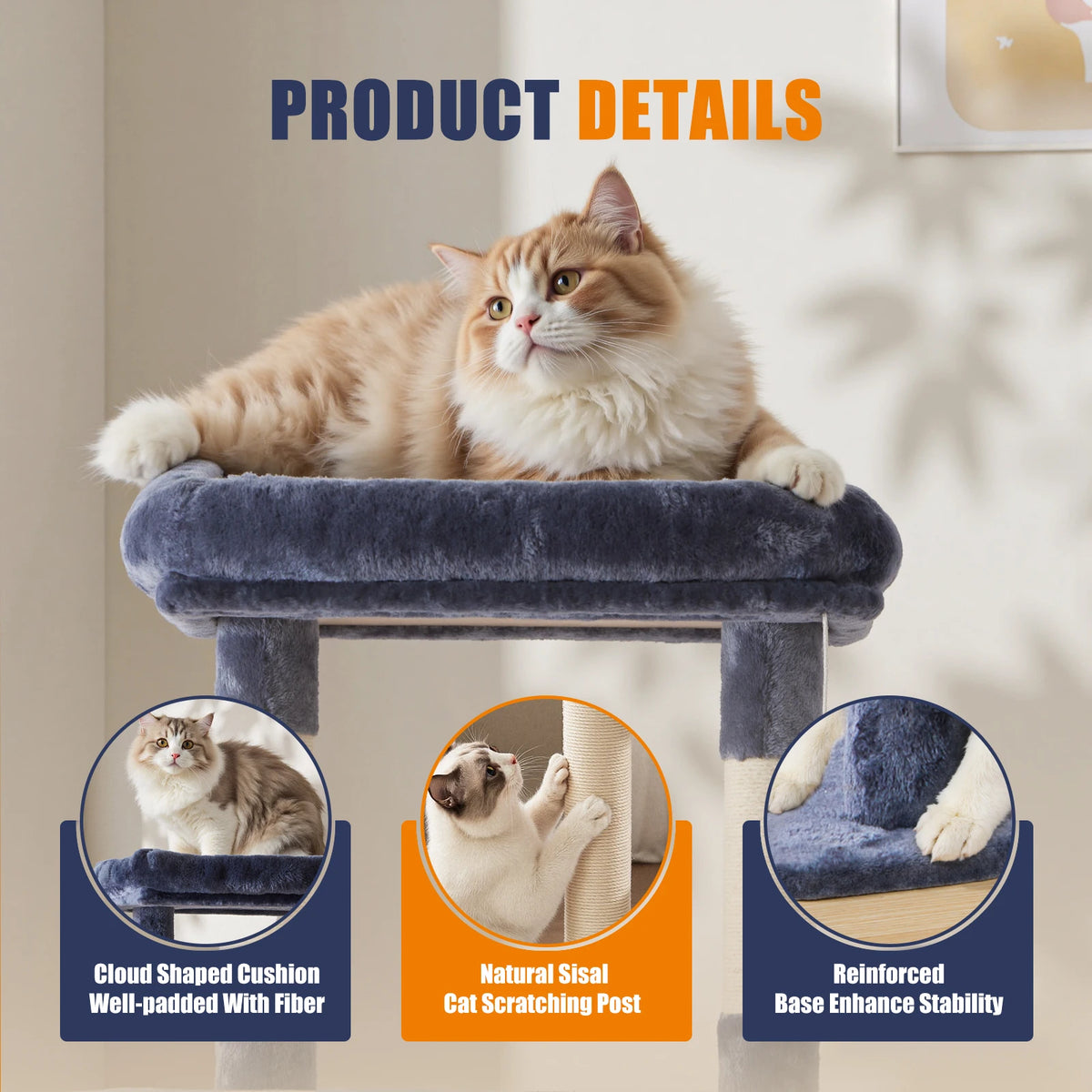 JHK Multi Tier Cat Tree Featuring Robust Natural Sisal Posts