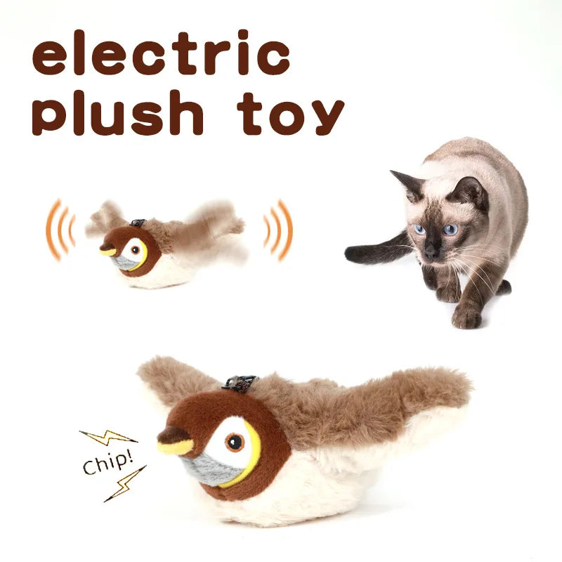 Interactive Chirping Simulated Bird Plush Cat Toy With Flapper