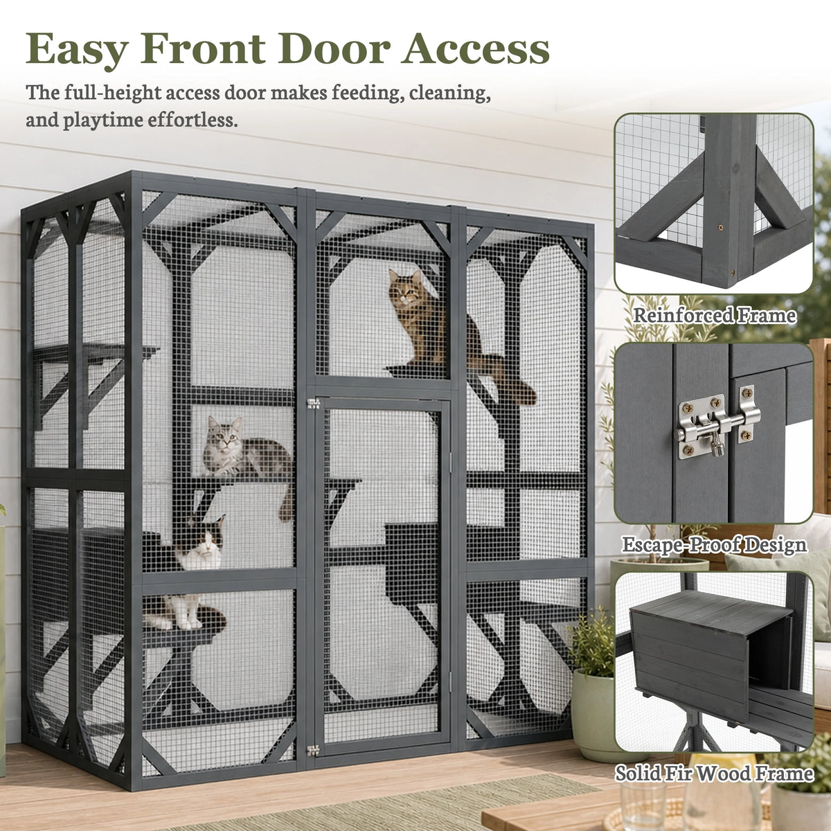 Wooden Outdoor Cat Catio With Multi Level Platforms And Rest Box