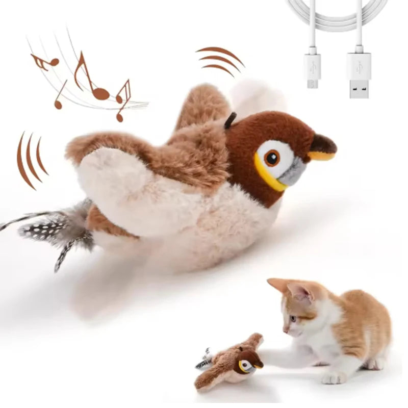 Interactive Chirping Simulated Bird Plush Cat Toy With Flapper
