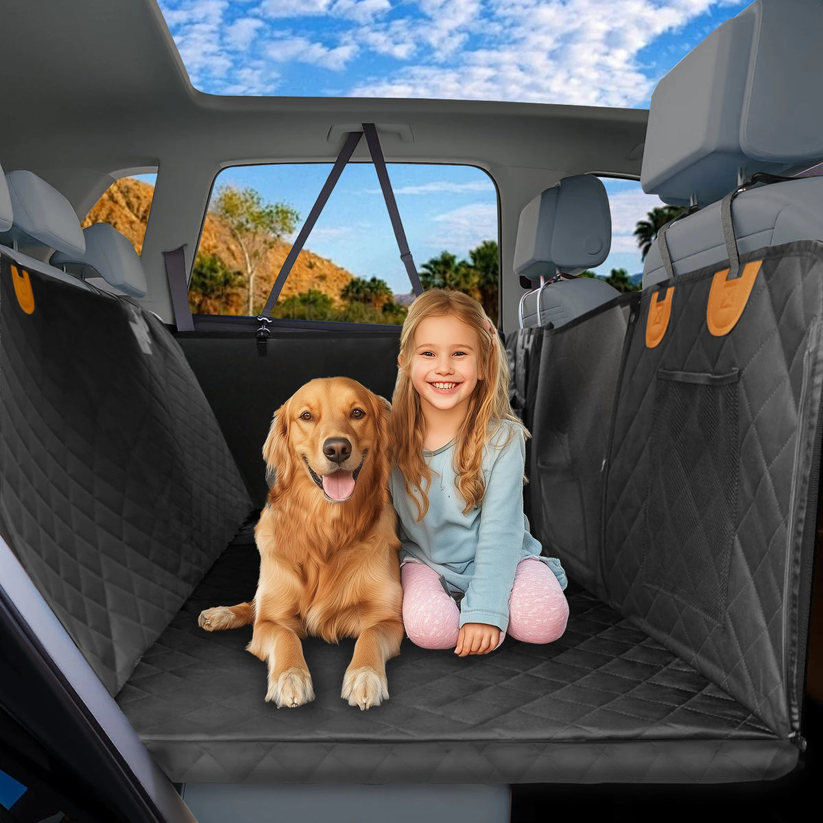 Borwart Waterproof Dog Car Seat Cover With Mesh Storage Pocket