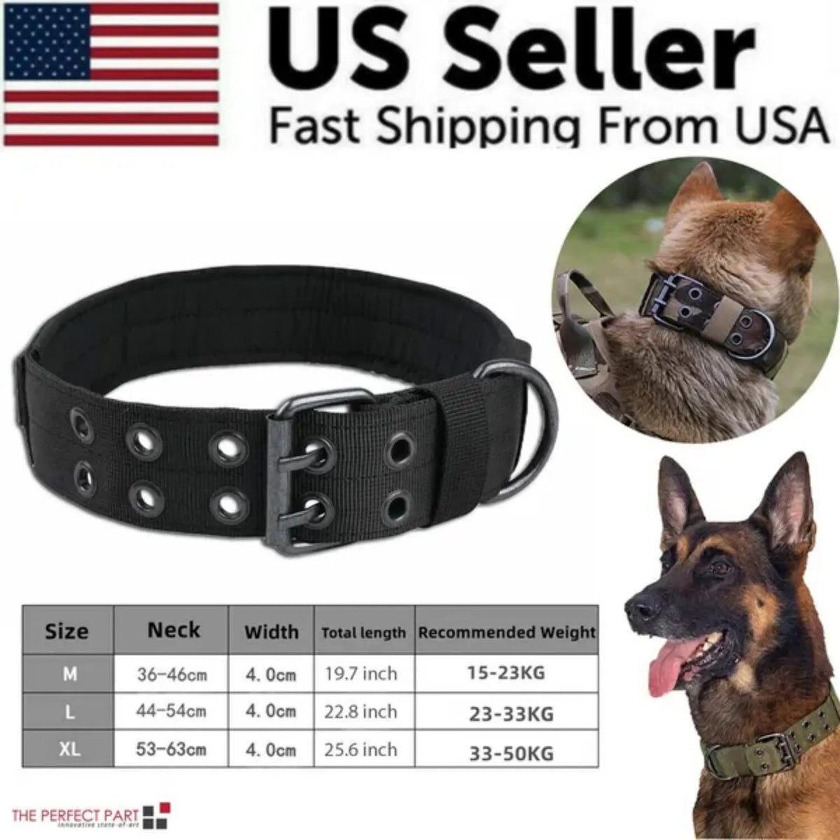 Tactical Heavy Duty Nylon Dog Collar With Secure Metal Buckle