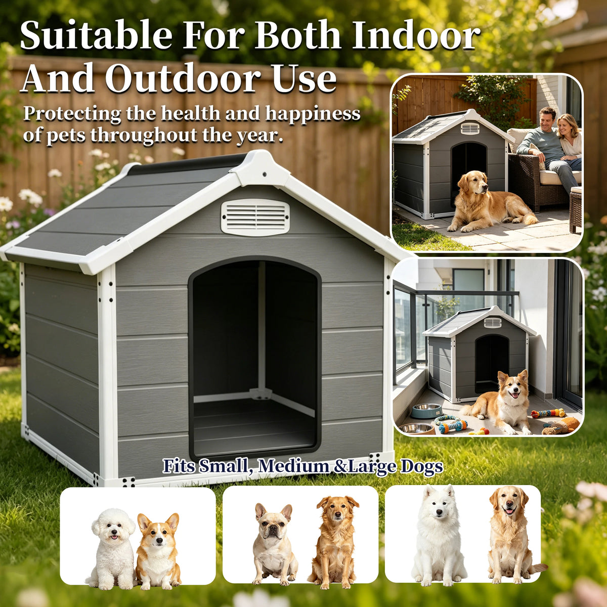 Waterproof Plastic Doghouse With Air Vents And Elevated Floor