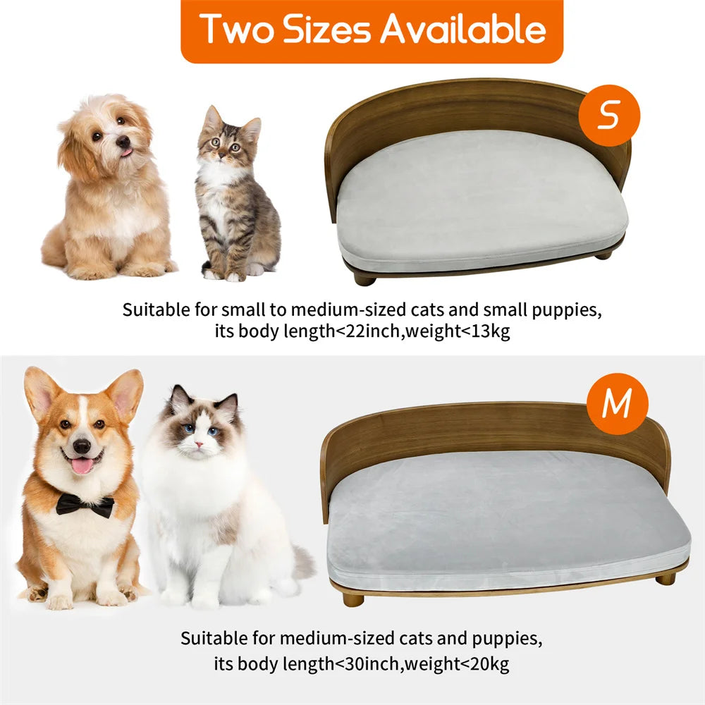 Borwat Elevated Eucalyptus Wood Pet Sofa Bed With Cushion