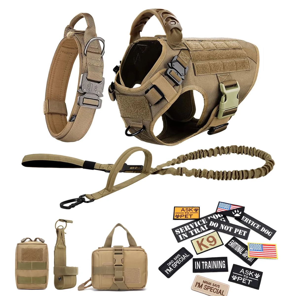Petavel Tactical Dog Harness Vest Padded Nylon Quick Release Set