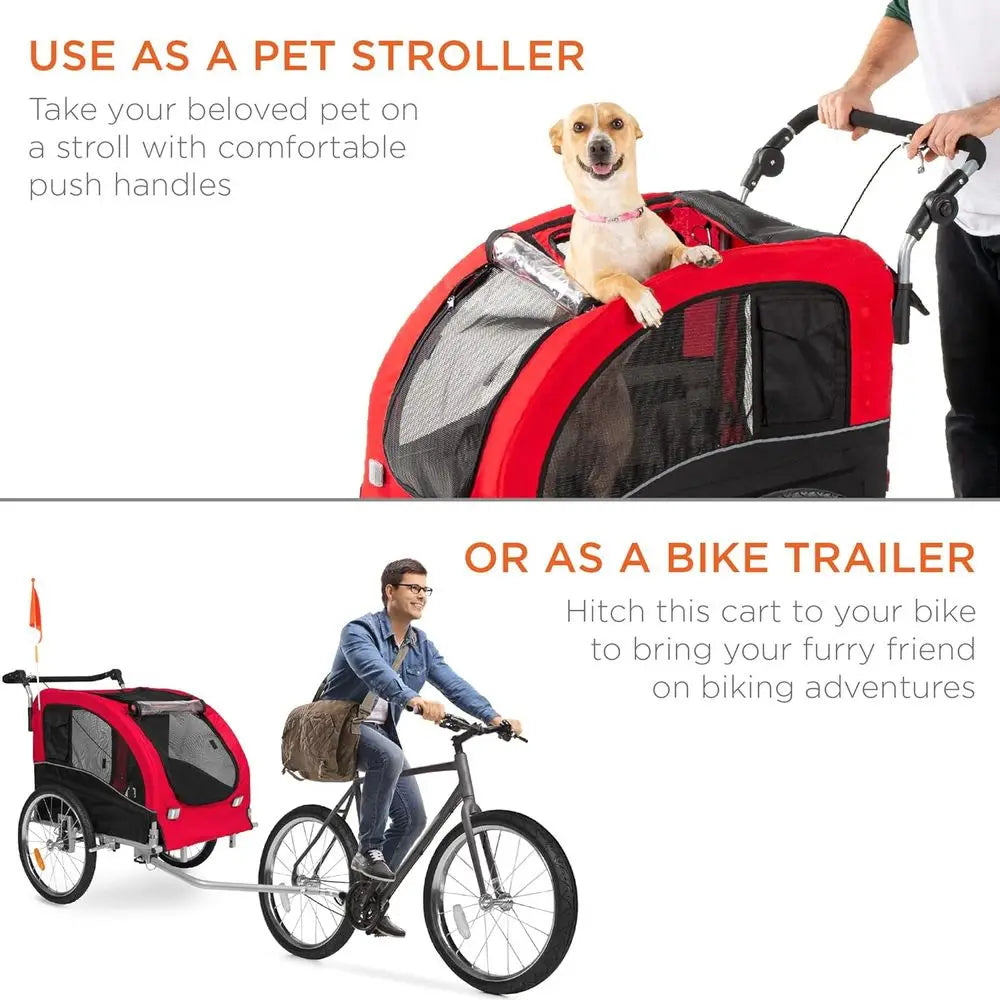 Dog Bike Trailer Pet Stroller Carrier With Hitch Suspension