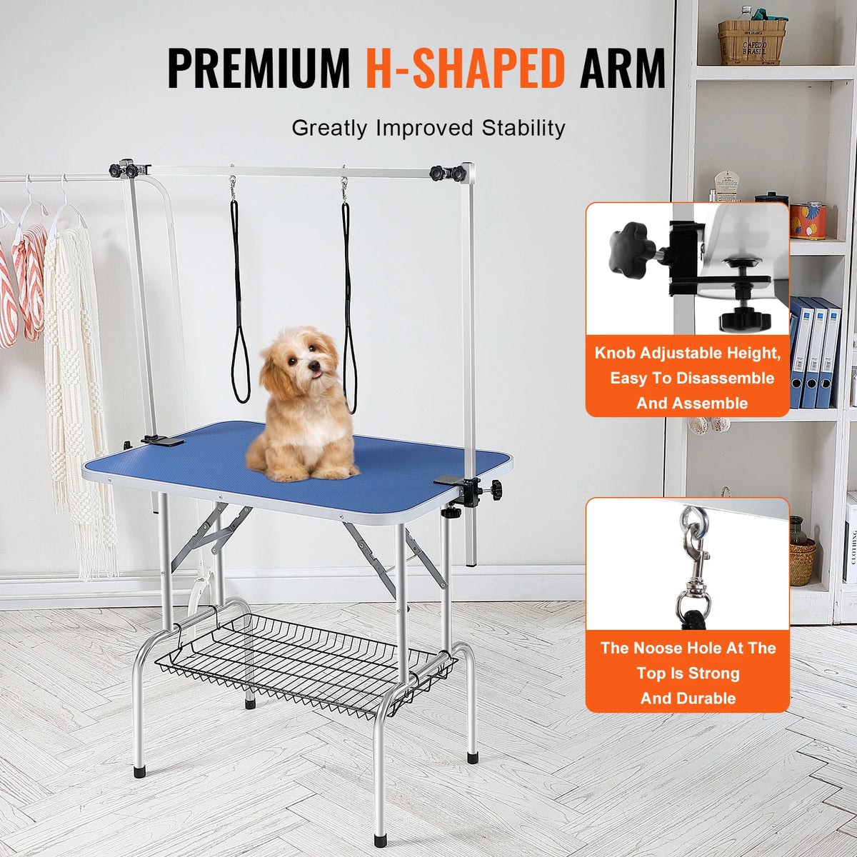 Stainless Steel Foldable Pet Grooming Table With Safety Arm