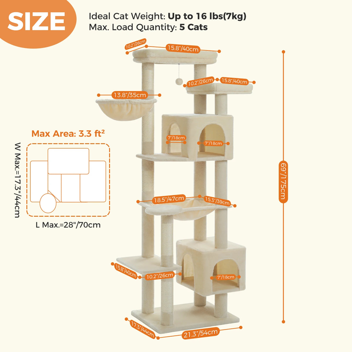 PAWZ Road Multi Tier Cat Tree With Hammock And Posts