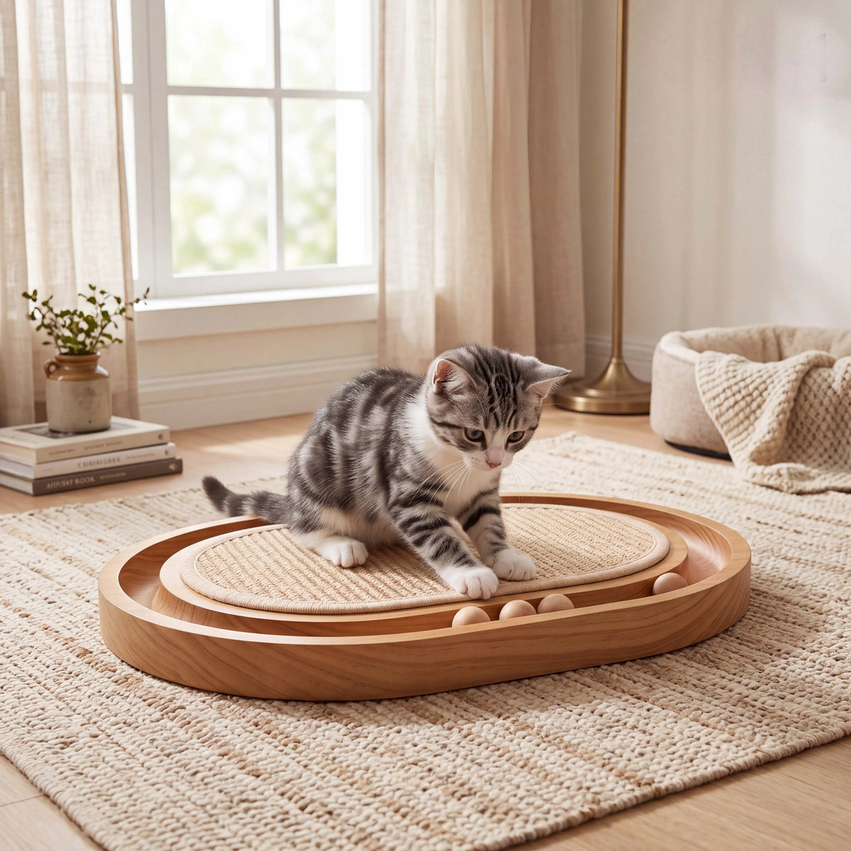 Three In One Cat Scratcher With Sisal And Rolling Balls