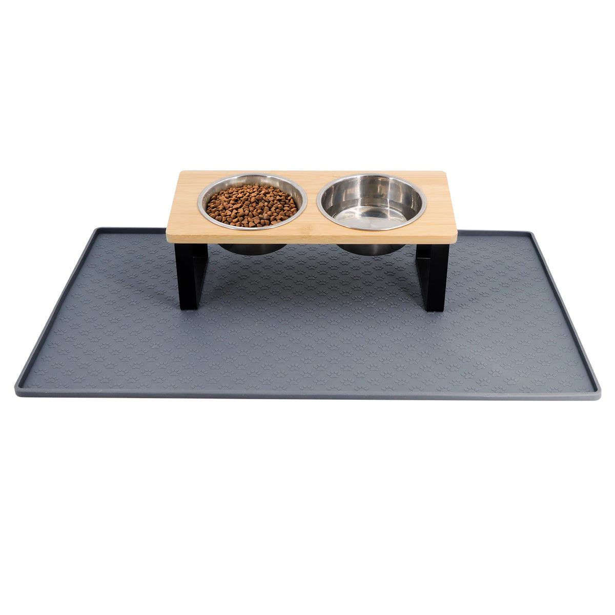 Elevated Stainless Steel Cat Bowls With Wooden Tilted Stand