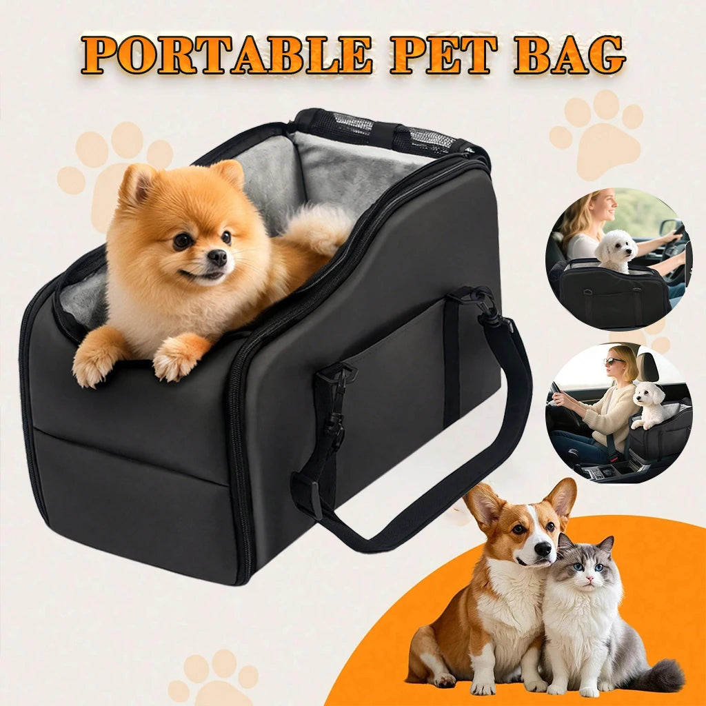 Portable Pet Car Seat With Safety Leash Non Slip Base